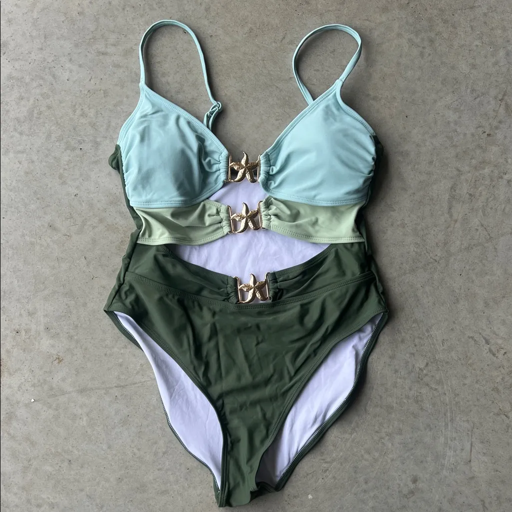 Eomenie One Piece Swimsuit for Women Cutout Monokini Bathing Suit, sz Medium = Green - Image 2