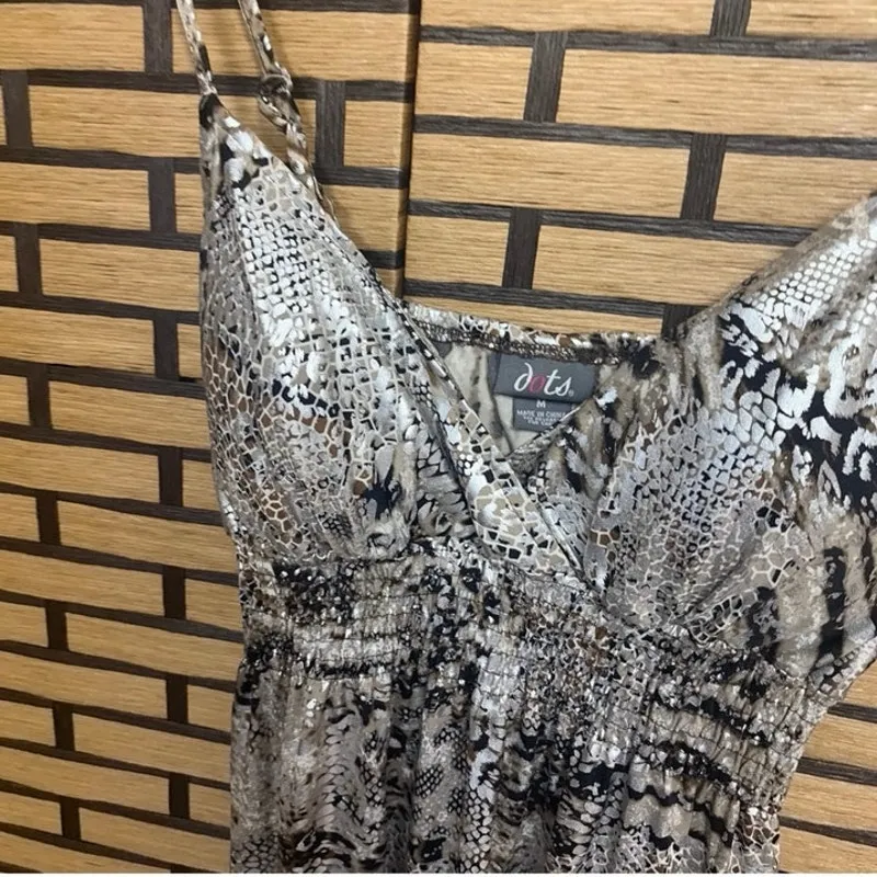 Dots Metallic Snake Print Maxi Dress Size Medium Silver - Image 4