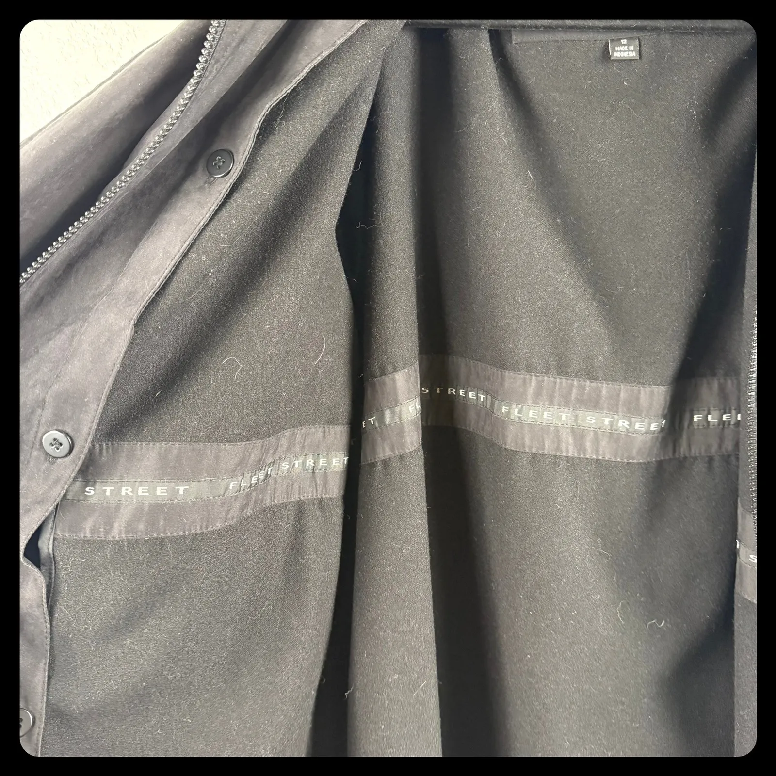 VTG Fleet Street Women's Vintage Black Trench Coat Rain Jacket‎ Size 12 90's Gray - Image 12