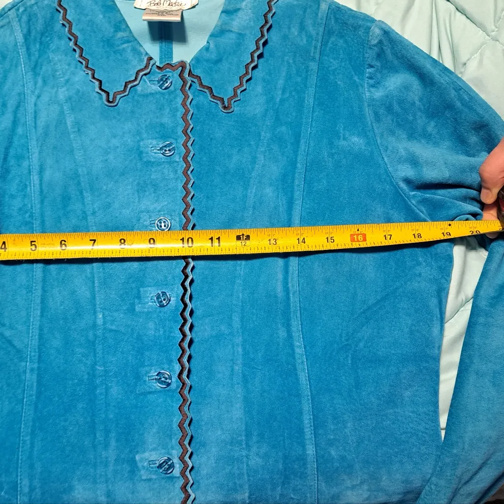 BOB MACKIE 100% Leather Tuquoise shirt size 8 - Image 10