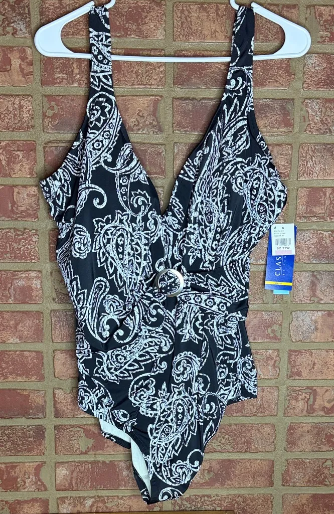 Jantzen Black and White Paisley One Piece Swimsuit - Image 1