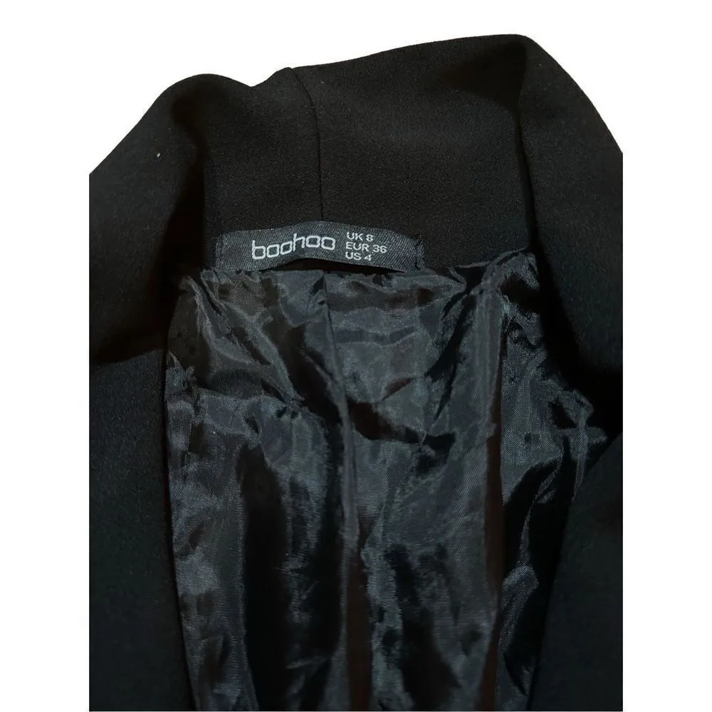 Boohoo black long line open front blazer sz 4 - Image 3