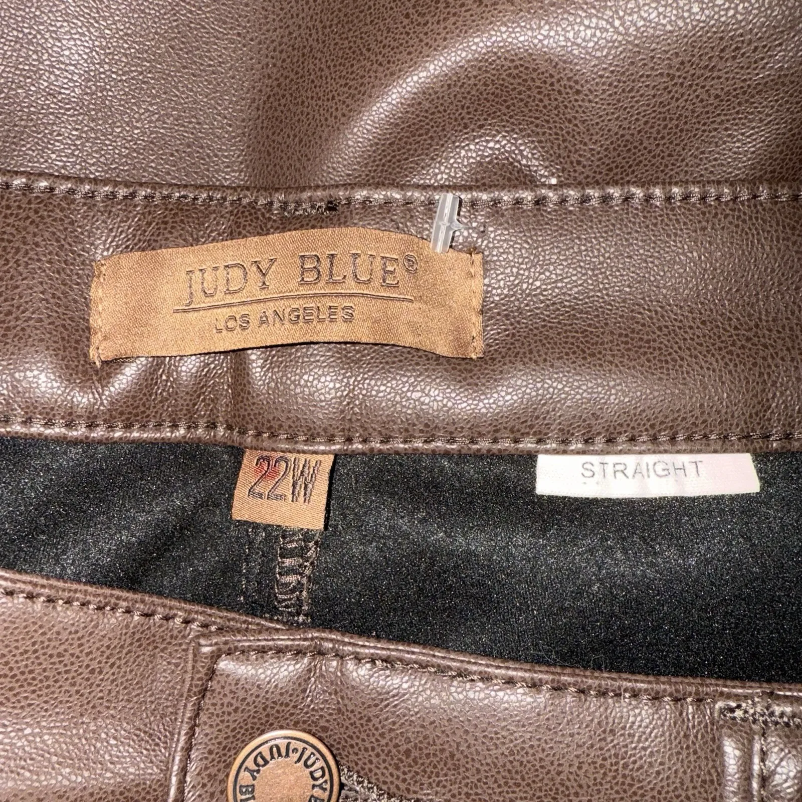 NWOT Judy Blue Faux Leather Tummy Control High Rise Straight 22 W JB88754 Brown - Image 10