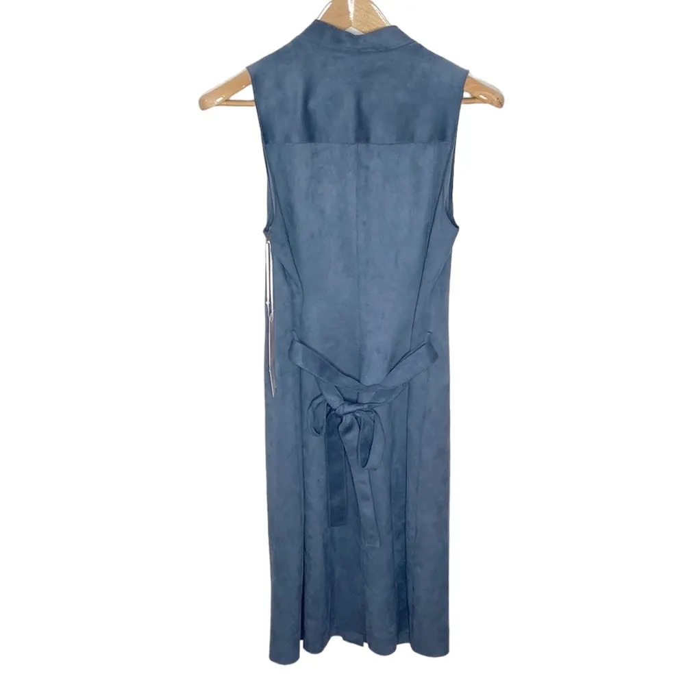 Etcetera Fjord Faux Suede steel blue snap closure tie-waist suede dress size 8 - Image 24