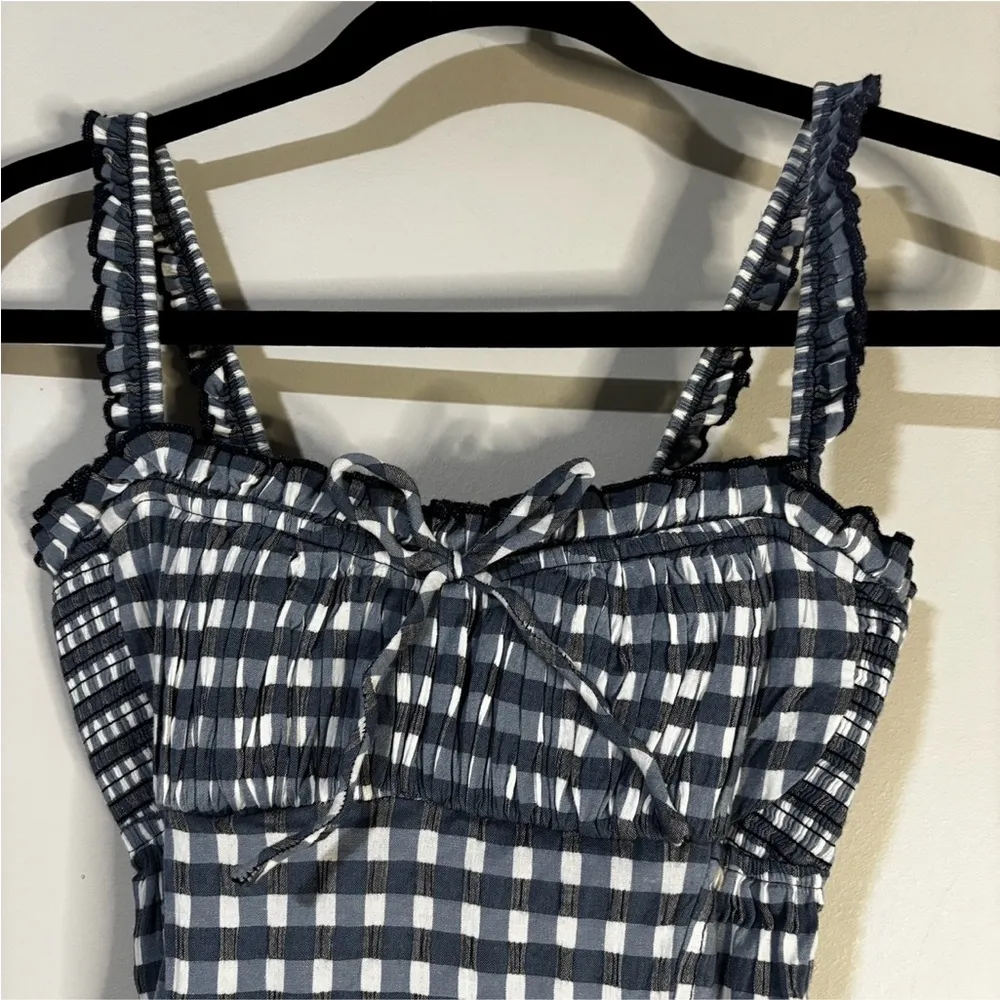 Free People Lucinda Blue Indigo Gingham Midi Dress Size M - Image 4