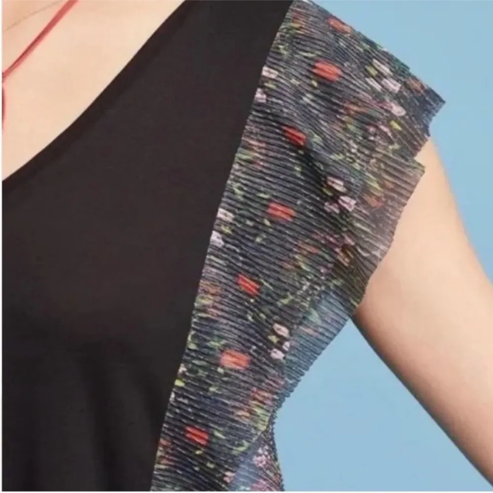 Anthropologie VANESSA VIRGINIA Black Indak Ruffle Flutter Sleeve Top Extra Small Size XS - Image 5