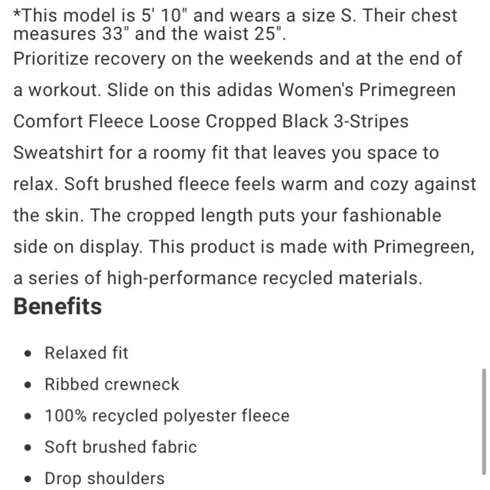 adidas Women's Primegreen Comfort Fleece Loose Cropped Black 3-Stripes T… - Image 15