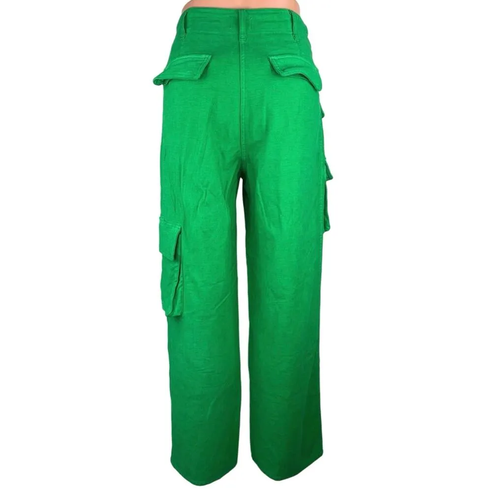 Aritzia Wilfred Free Green Cotton High Rise Ankle Cargo Wide Leg Pants Size 8 - Image 3
