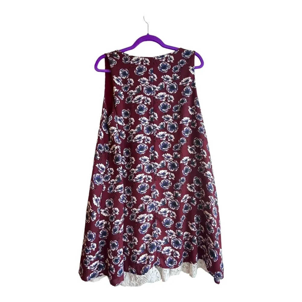 VTG Mai Soli Gunne Sax Mini Floral DRESS Flirty Lace Hem Womens LG Sleeveless - Image 2