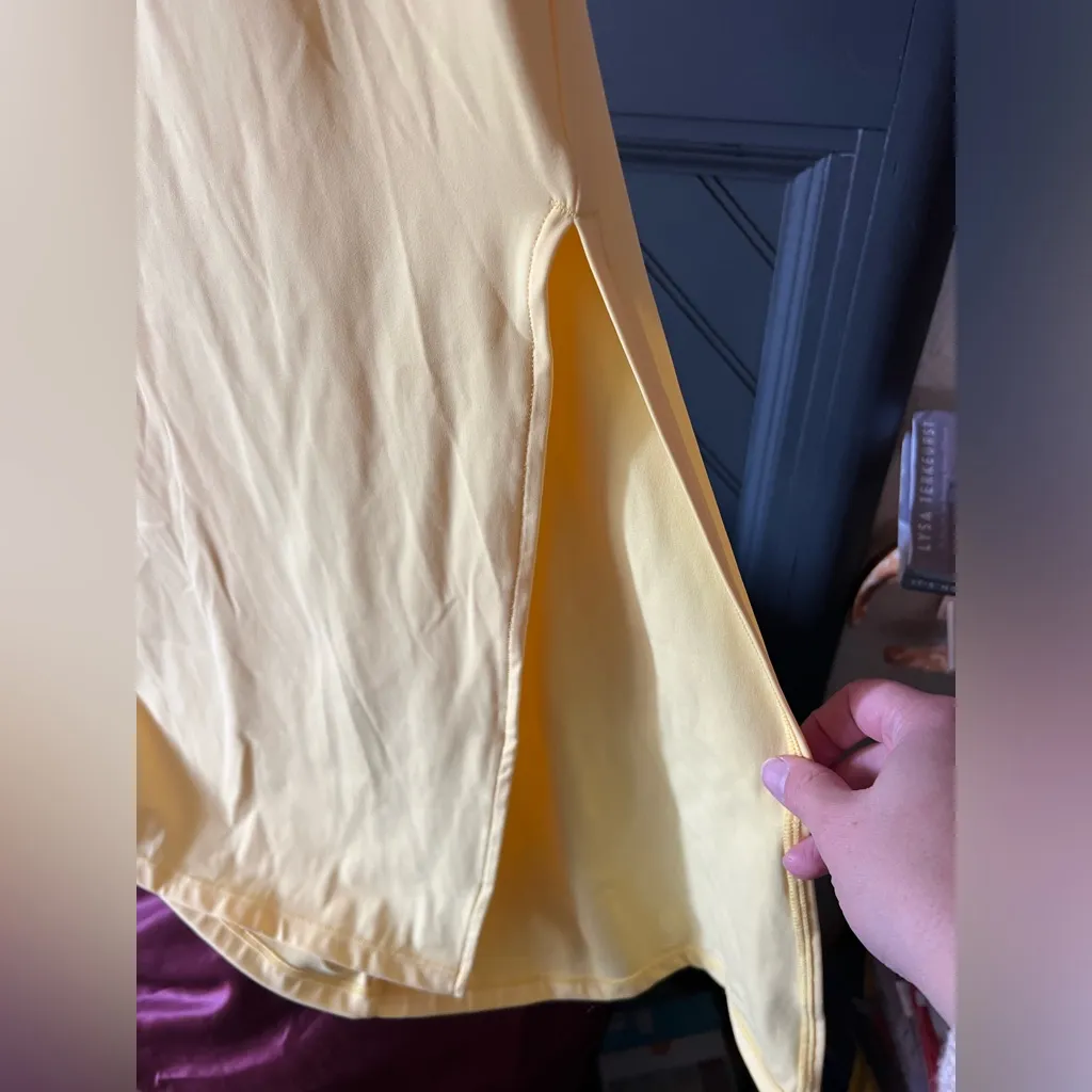 Halara Ruched Backless Crisscross LaceUp Split Bodycon Midi Casual Dress yellow - Image 6