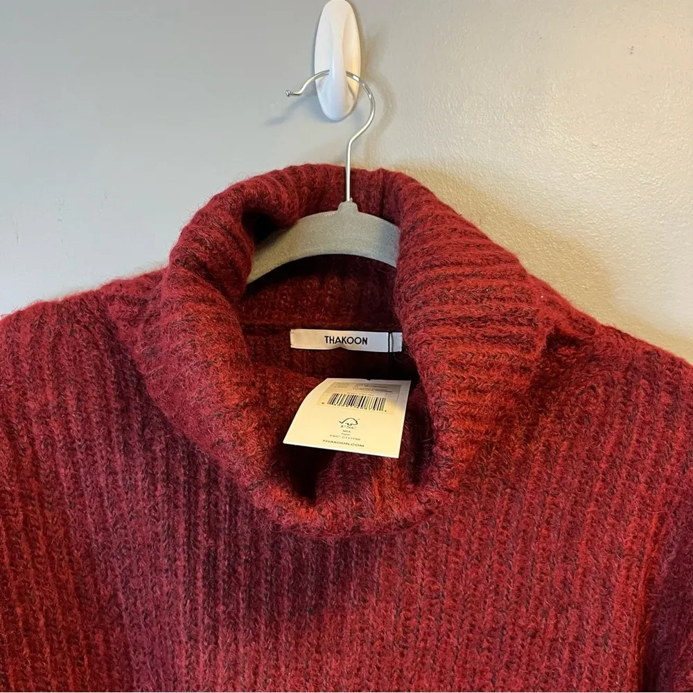 Thakoon Sweater Burgundy Red Cropped Ribbed Turtleneck Knit Sz M NWT Size M - Image 3