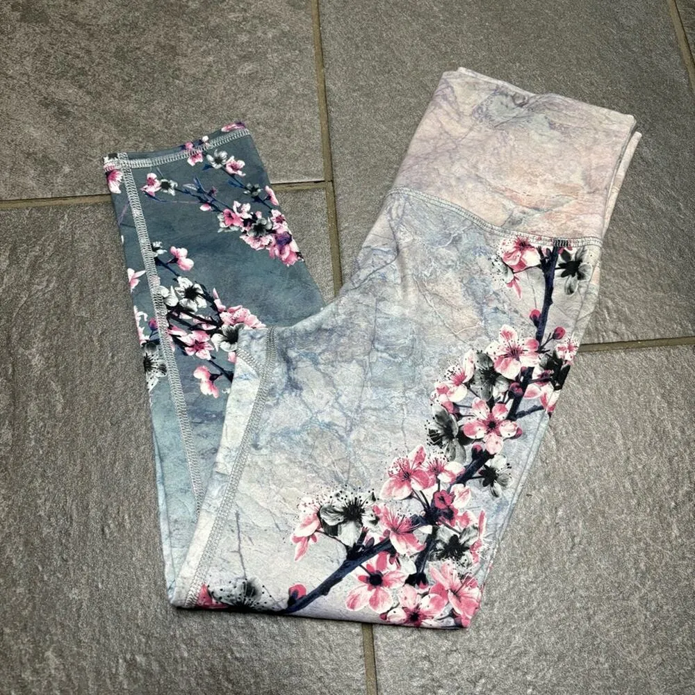 Evolution and creation  Grey Cherry Blossom Leggings Small High Waisted Crop Capri - Image 2