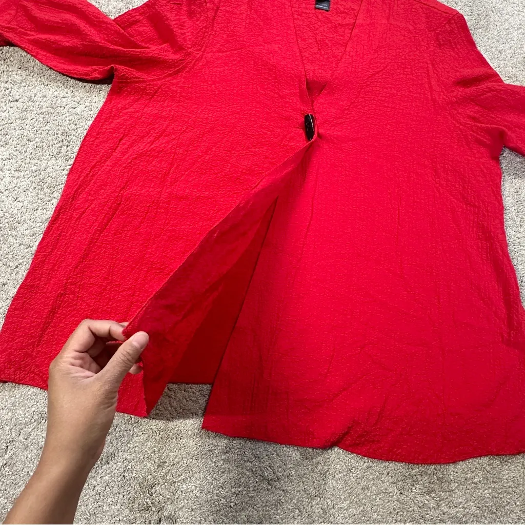 Ali Miles Women’s Cardigan Blouse Top Crinkle 3/4 Sleeve Artsy Holiday in Red 2X - Image 8