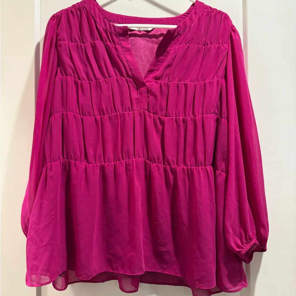 Trina‎ Turk Women's Purple Azalea Stretch Billowy-Sleeve Blouse Top Size L - Image 2