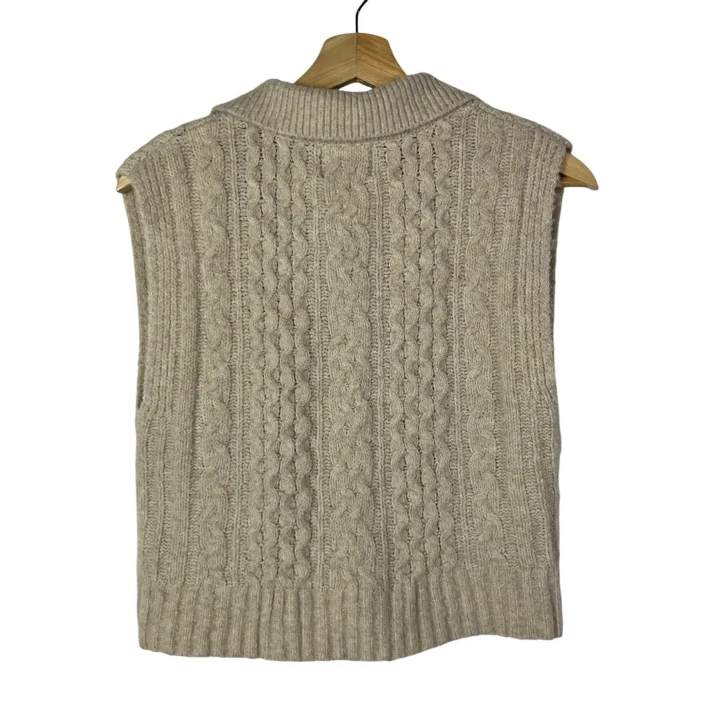 Pink Rose Cream Cable Knit V-Neck Sleeveless Sweater S - Image 2