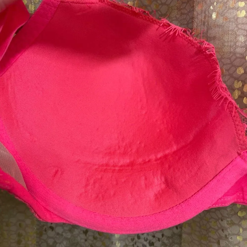 Victorias Secret Hot Pink Lace Very Sexy Push Up Thick Strap Bra, 34D - Image 6
