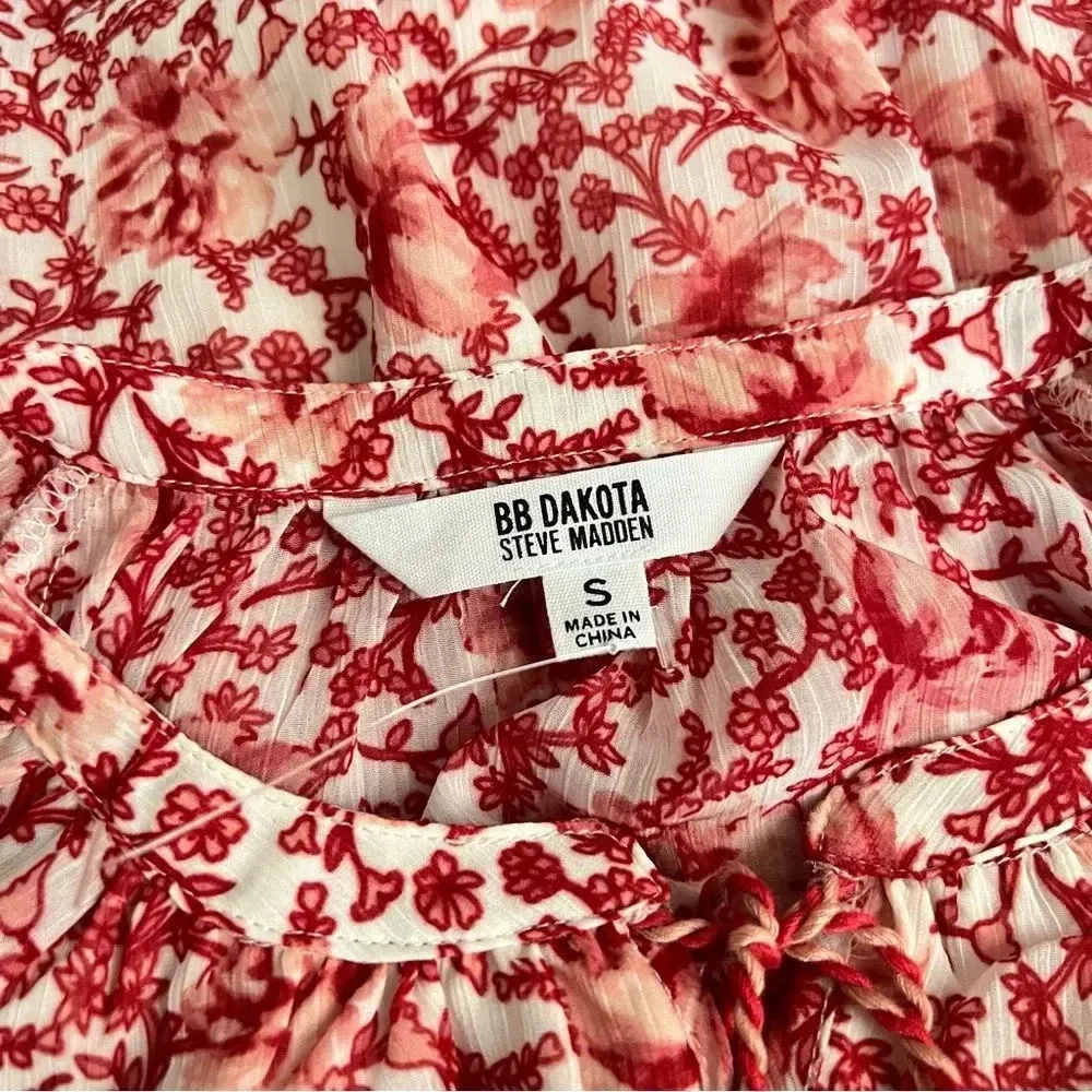 BB Dakota Steve Madden Size Small Flounce Red Floral Dress Mini Raglan Sleeve - Image 7