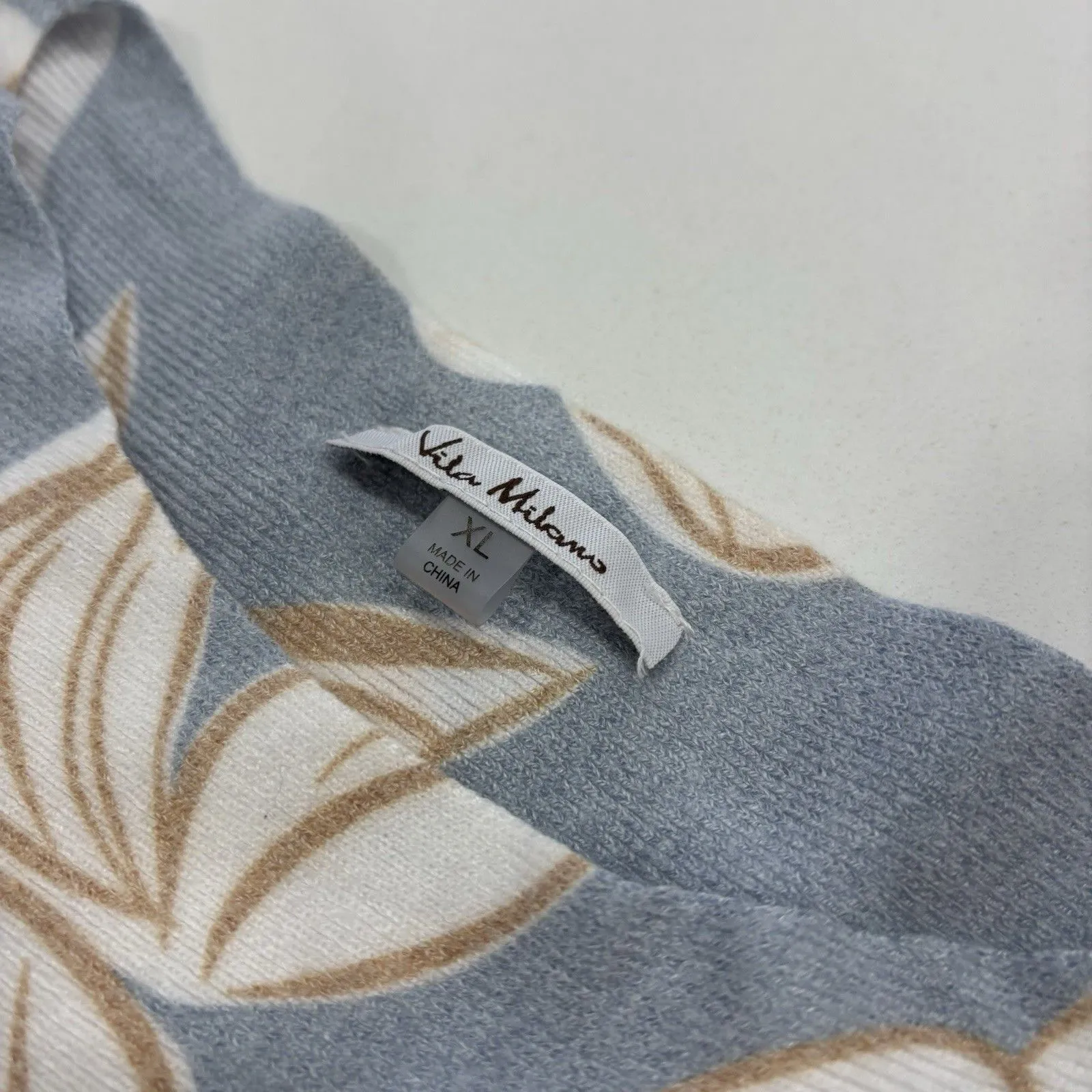 Vila Milano Sweater Womens Size XL Floral Blue Cropped Elegant - Image 3