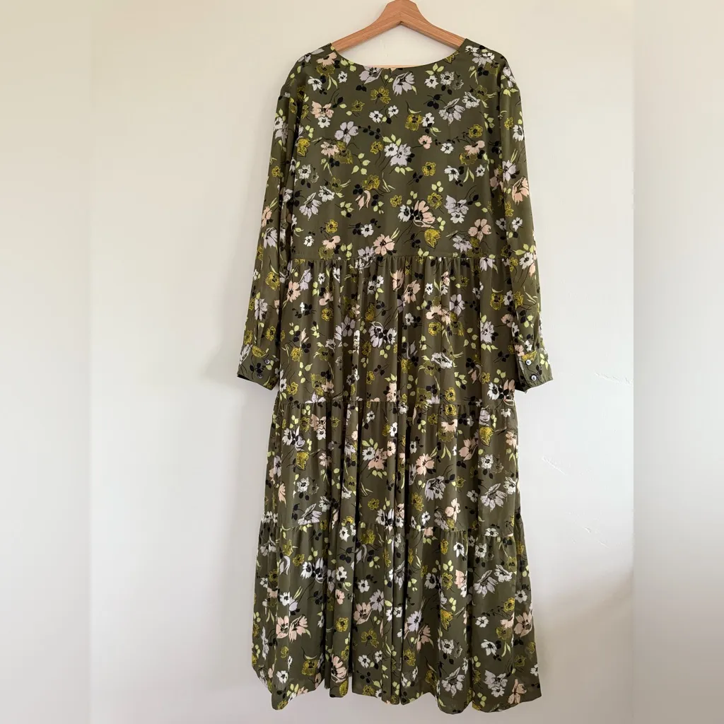 Madewell Floral Long Sleeve maxi Dress Olive women size XL - Image 8