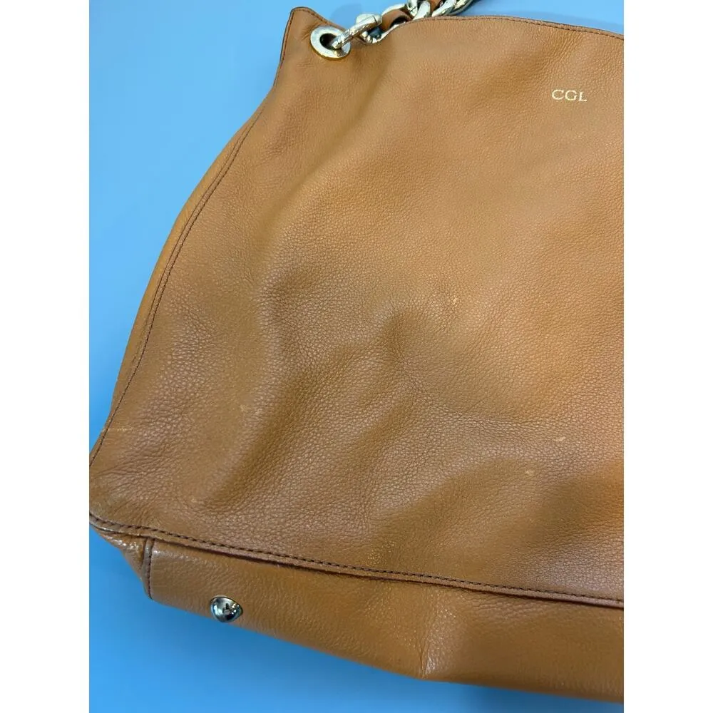 Mark & Graham bag brown leather small initials heavy gold chain soft - Image 5