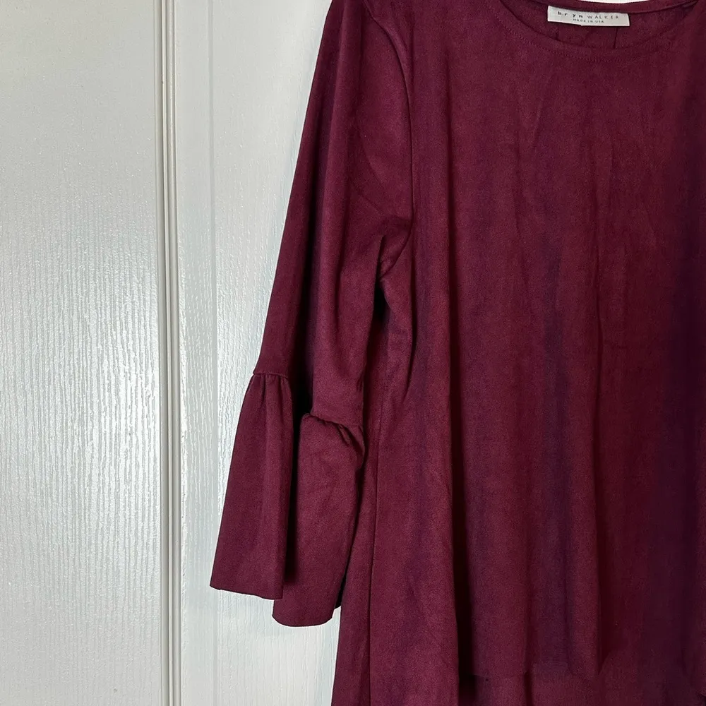 Bryn Walker Fran Top Faux Suede Bell Sleeve Lagenlook Maroon Size Small - Image 4