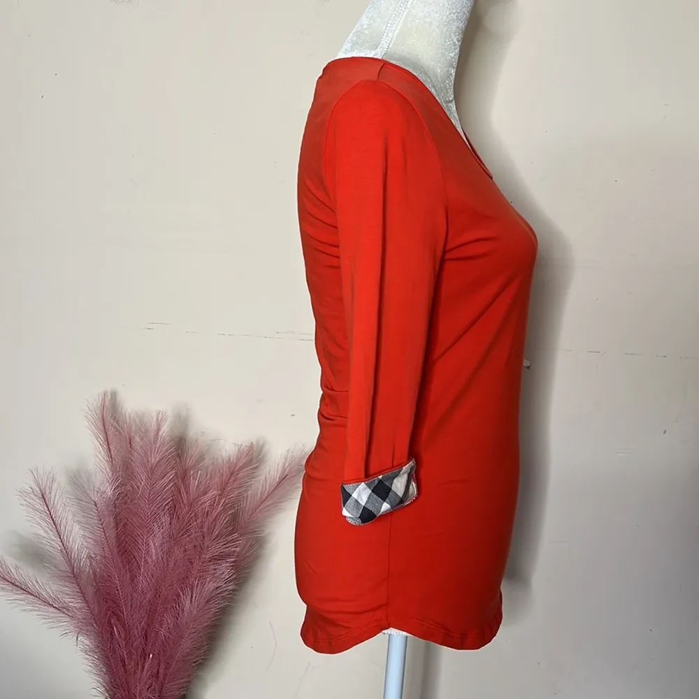 Burberry Brit • scoop round neck check cuff stretch top - Image 93