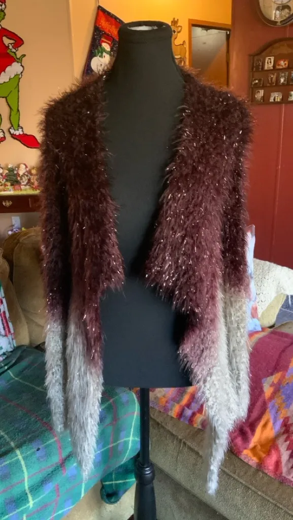 Women’s Beulah fuzzy glitter drape Cardigan Brown-Gray Gradient color SZ S/M - Image 1