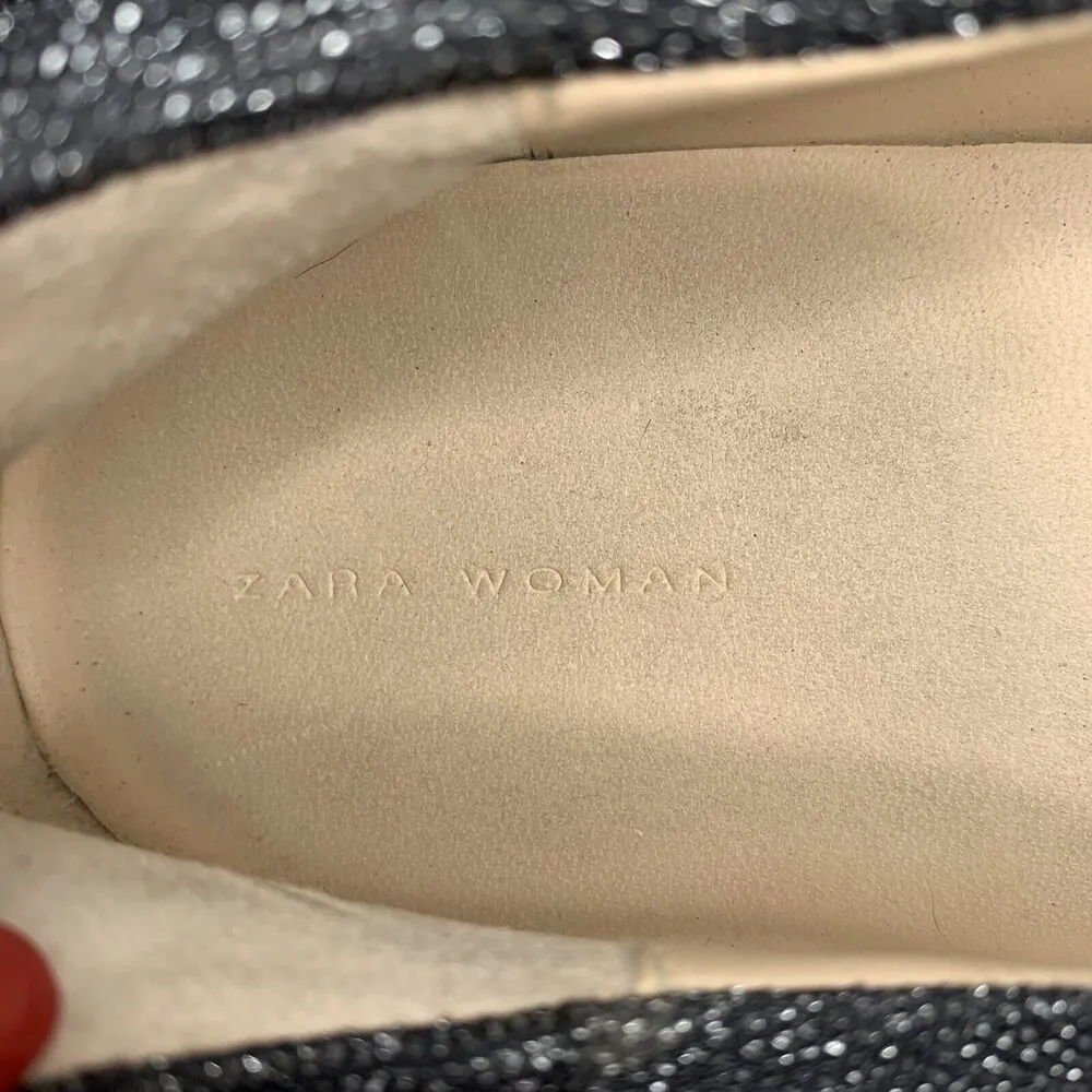 Zara Woman Size 9 Sneakers YEAH Slip On Black Metallic Platform Canvas Casual - Image 7