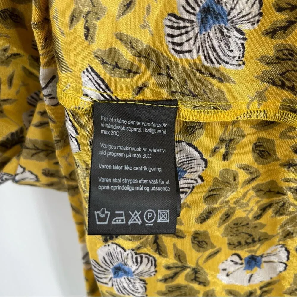 MASAI Dress Small Nara Shift Yellow Floral Ruffle Sleeve Wearable Art Lagenlook - Image 12