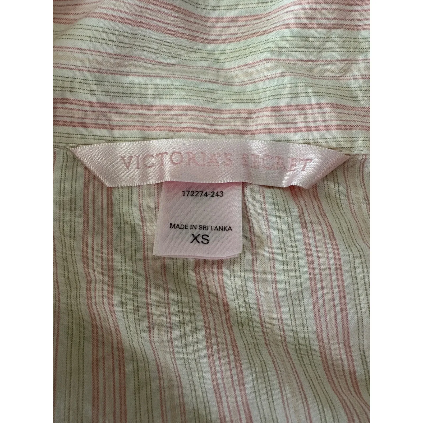 Victoria's Secret XS Pink Striped Long‎ Sleeve Sleep Shirt Pajama Top - Image 3
