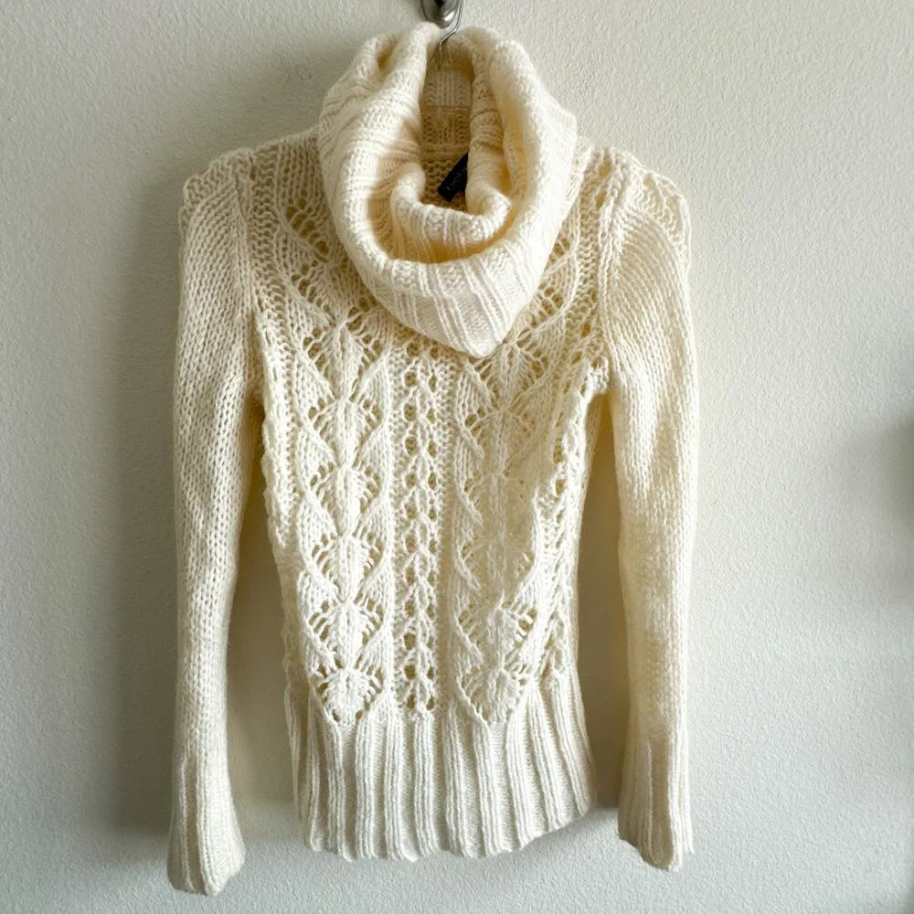Bebe Cream Y2K Mohair Blend Cowl Neck Sweater Small - Image 2