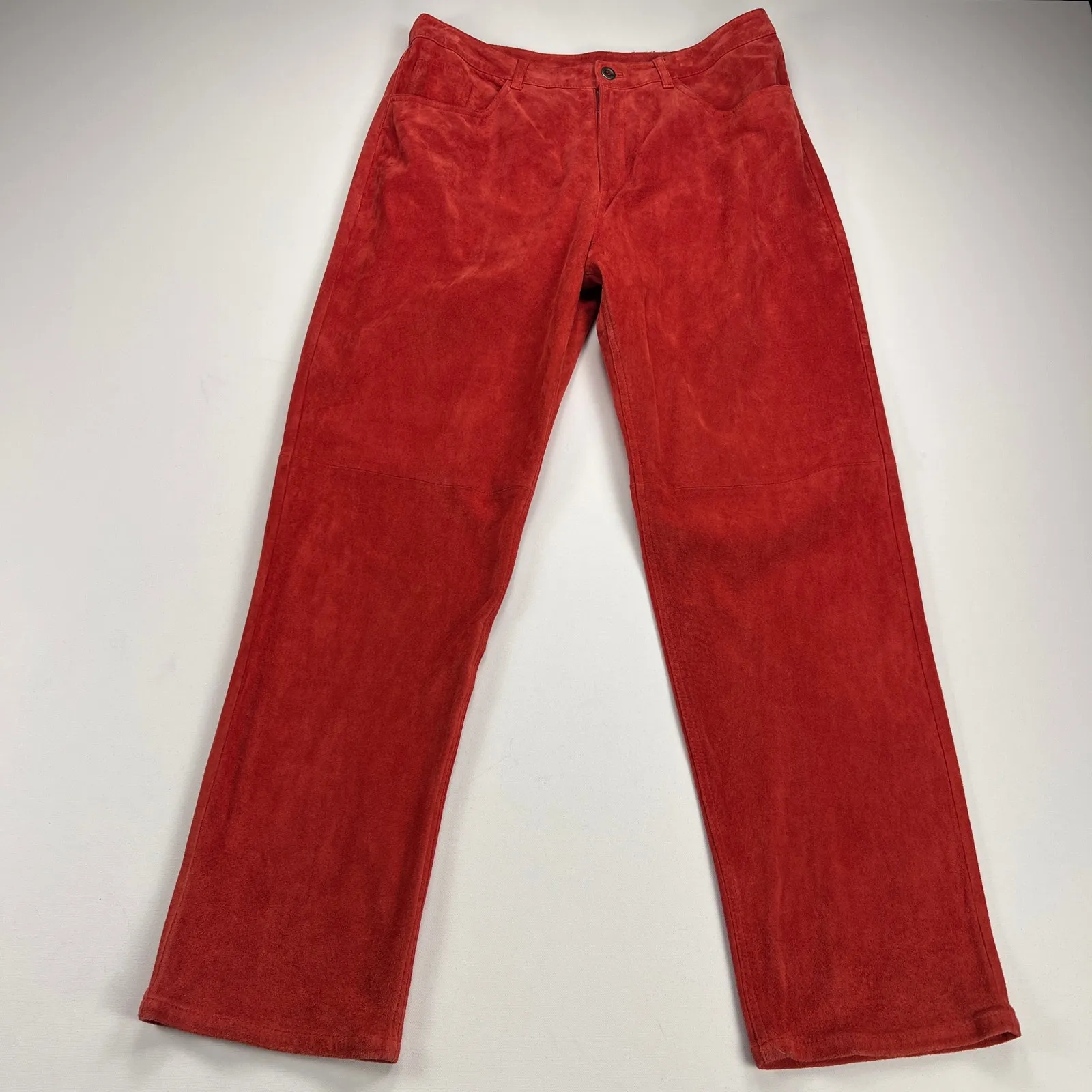 Chico's Design Suede Leather Pants Orange Straight Leg High Rise Size 12 (2.5) - Image 11