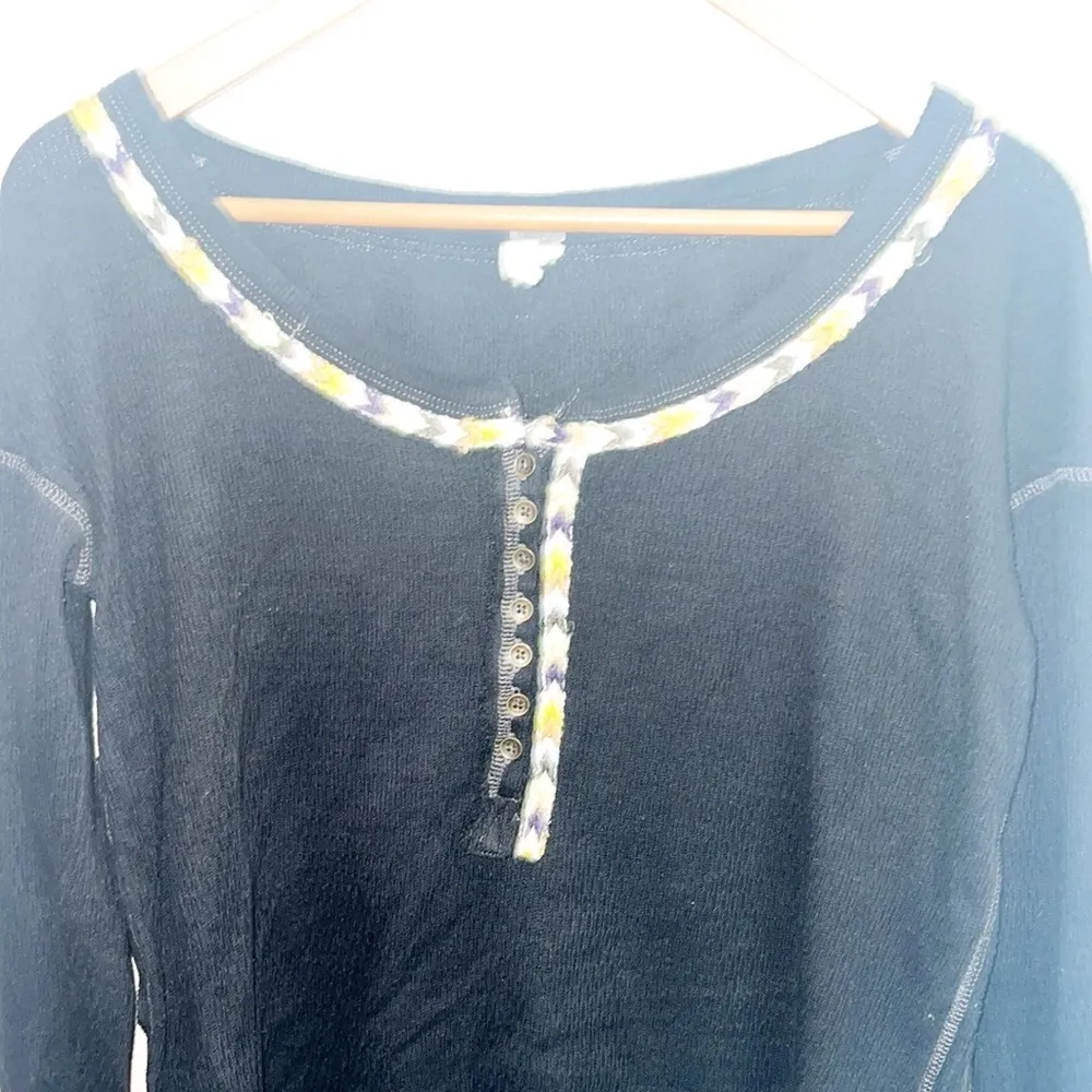 Free People We The Free Rainbow Knit Thermal Cotton Blend Henley Long Sleeve - Image 2