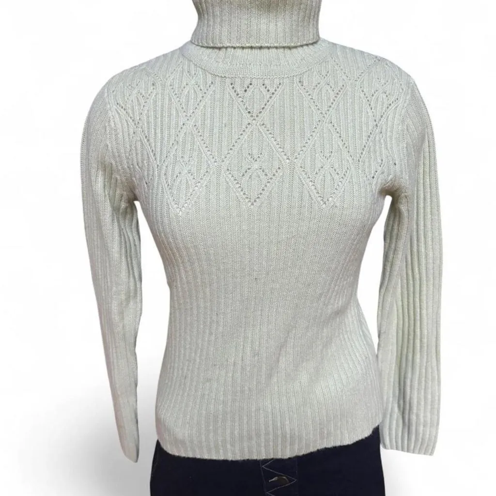 Reference Point Vintage Y2K Cable Knit Green Turtleneck Sweater - Image 3