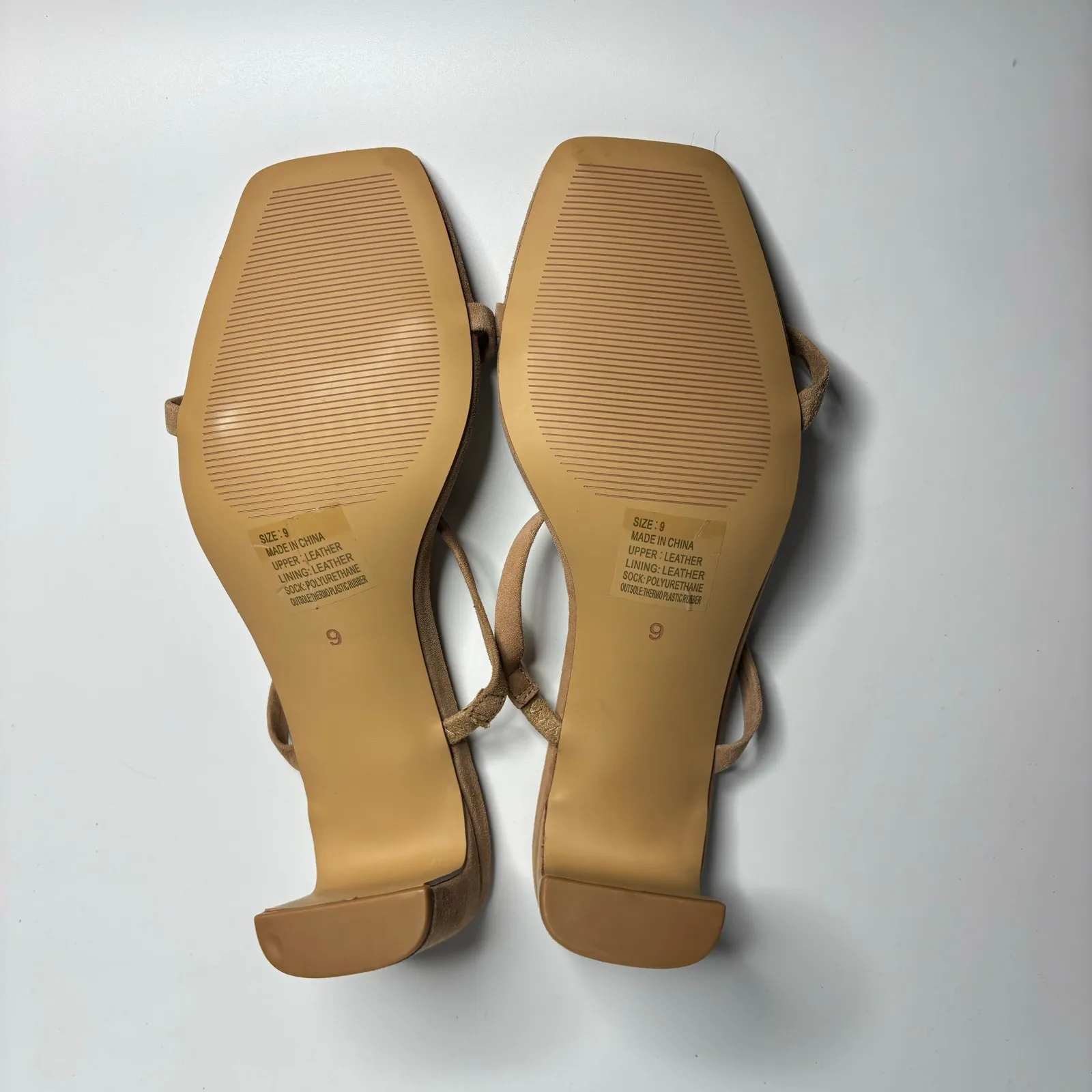 FARYL by Farylrobin Analisa Suede Heeled Sandals in Natural Tan Size 9 - Image 8