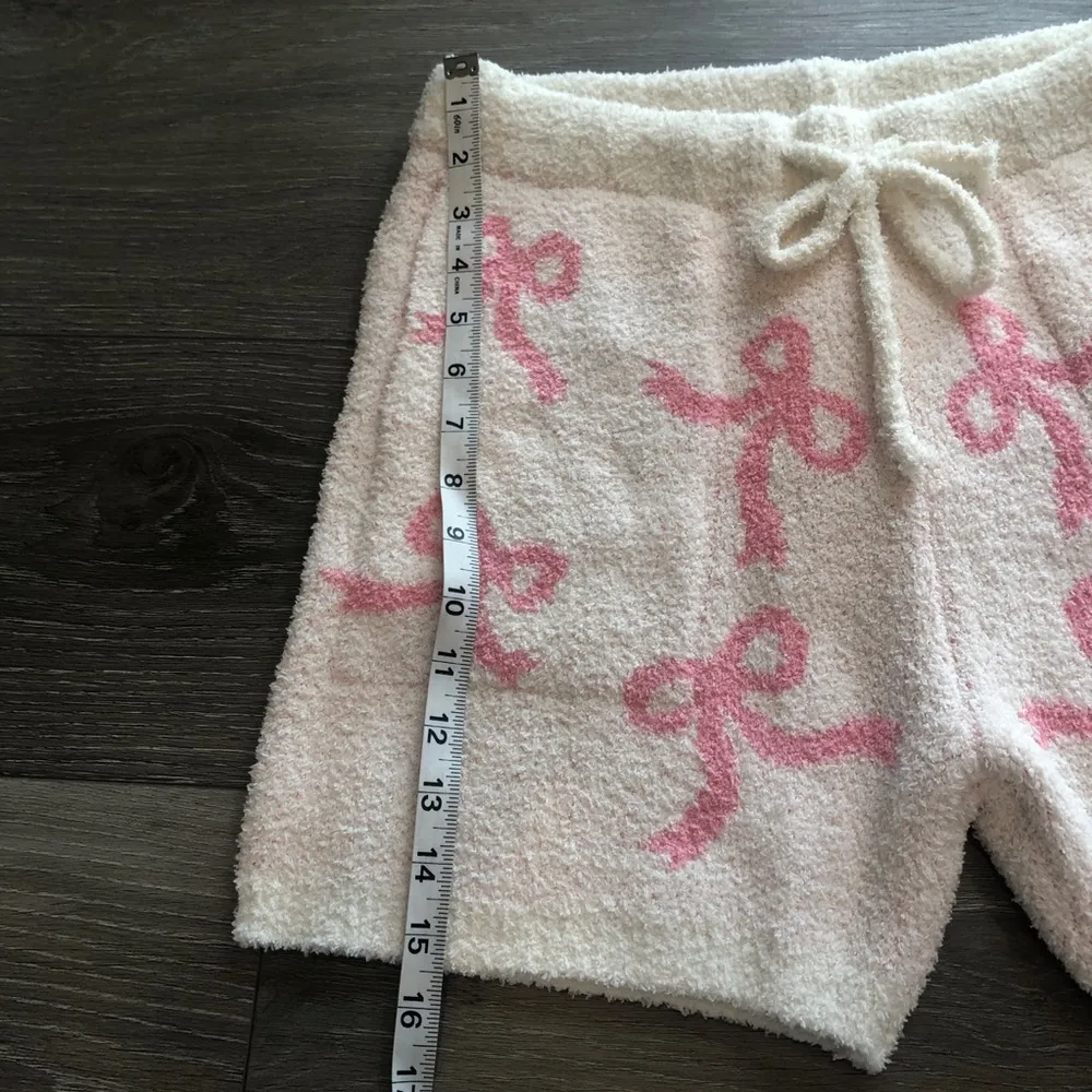 Comfy Luxe High Waisted White & Pink Bow Print Loungewear Shorts Womens Size M/L - Image 4