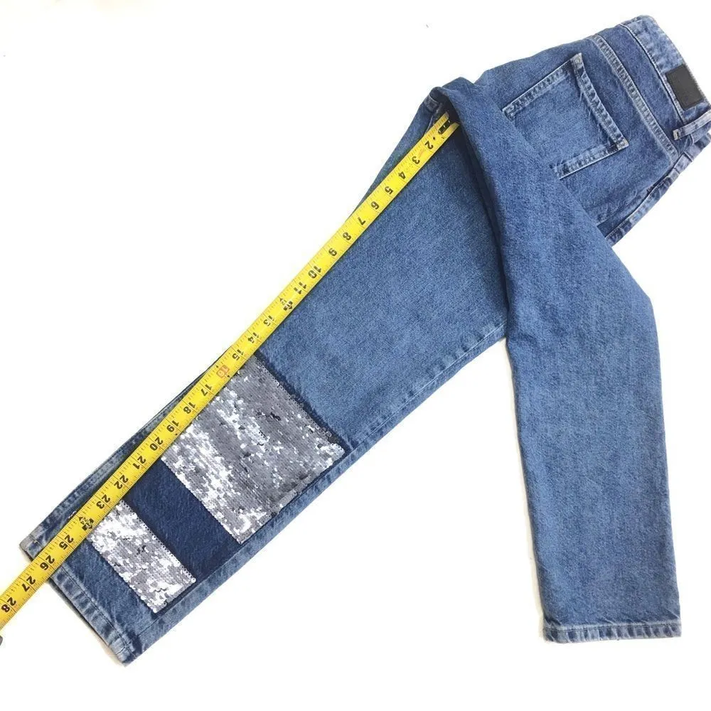 ZARA Basic Z1975 Cigarette Boyfriend Fit Sequin Ankle/Crop Jeans - Image 5