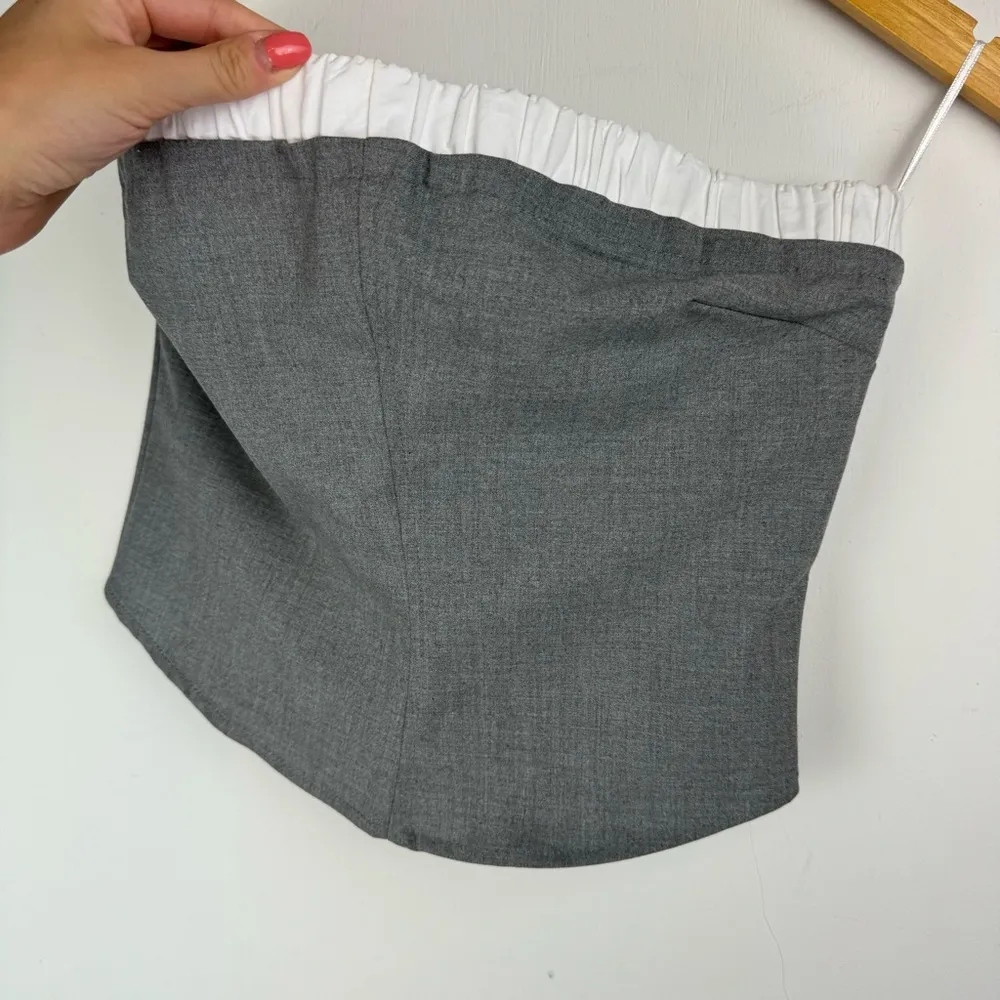 NWT ZARA Grey Contrast Boxer Top Sz Medium Tube Crop Preppy - Image 10