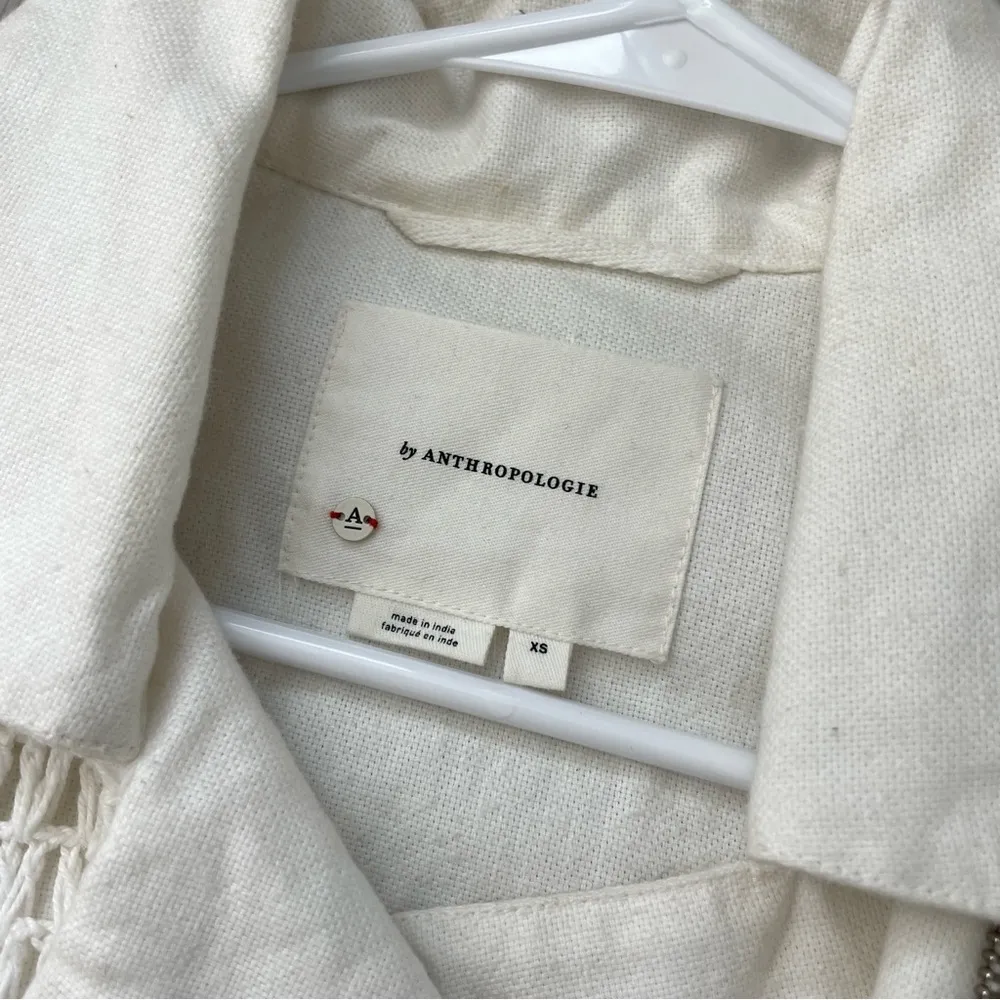 Anthropologie Crochet Canvas Moto Jacket White (xsmall) preppy floral crop work - Image 2