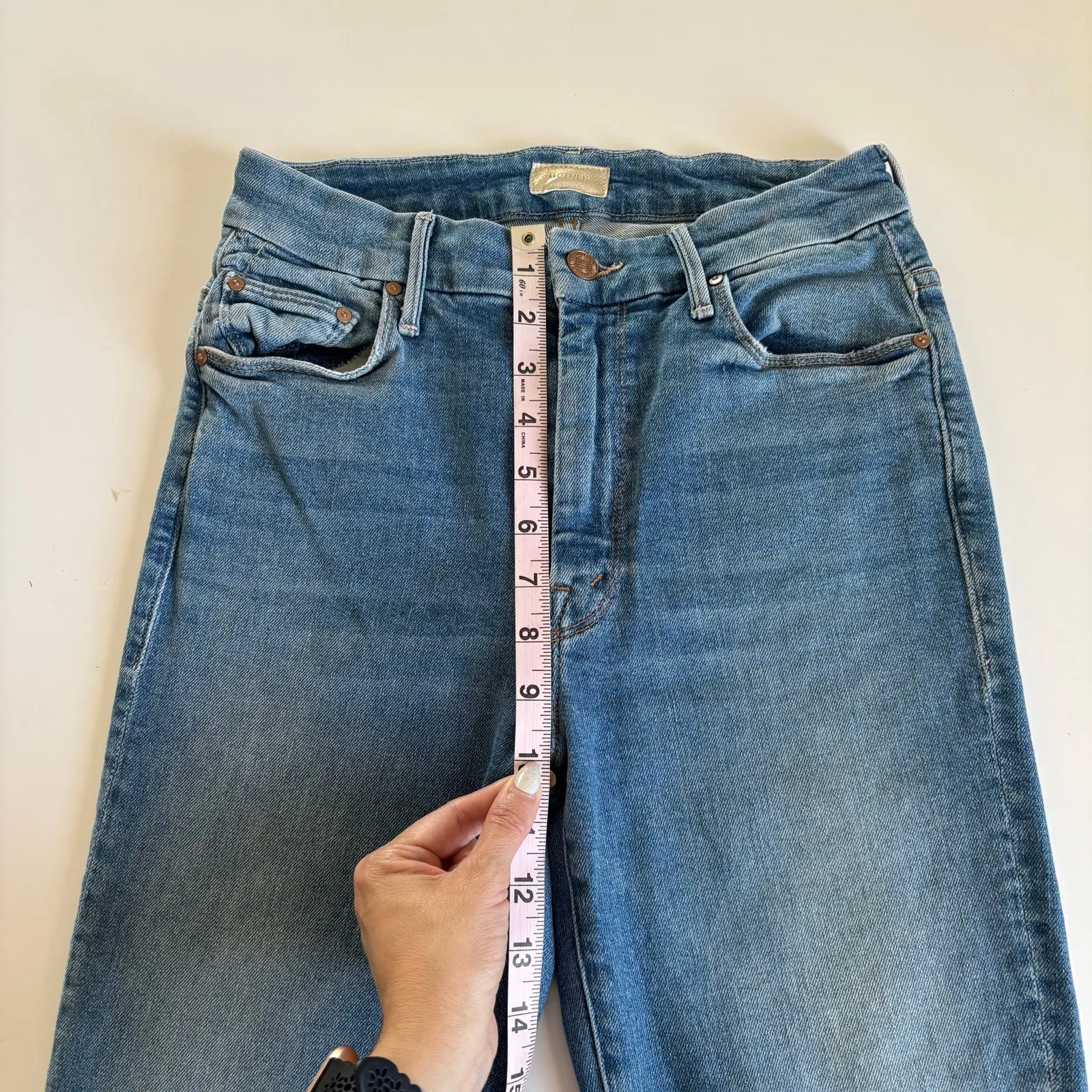 MOTHER High Waisted Looker Ankle Fray Skinny Jeans with Painted Leopard Size 27 Blue - Image 3