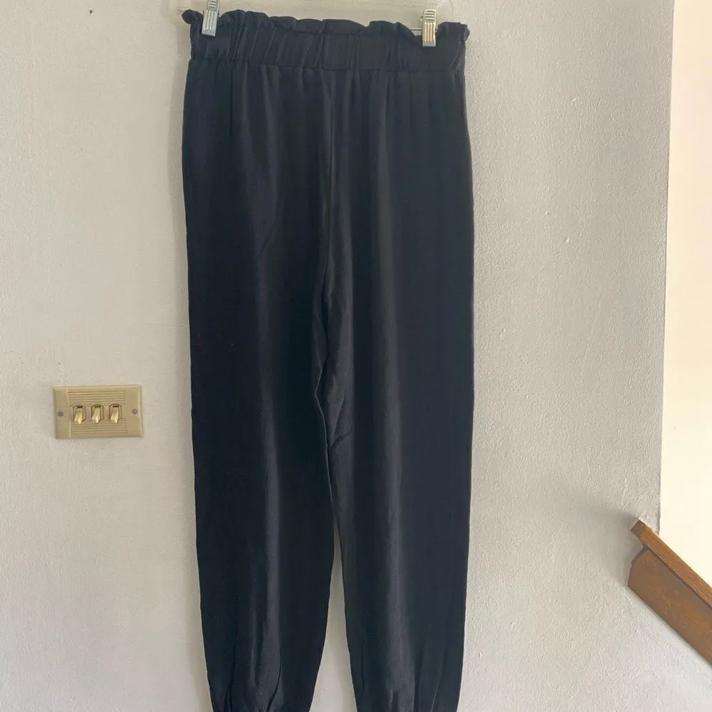 Doe & Rae black paper bag waist pants with pockets 100% cotton - Image 4