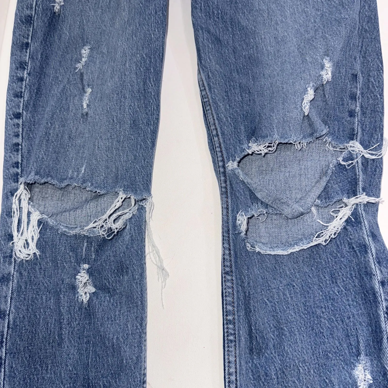Abercrombie & Fitch Mom Jeans Womens 26 Blue Distressed Raw Hem High Rise Denim - Image 10