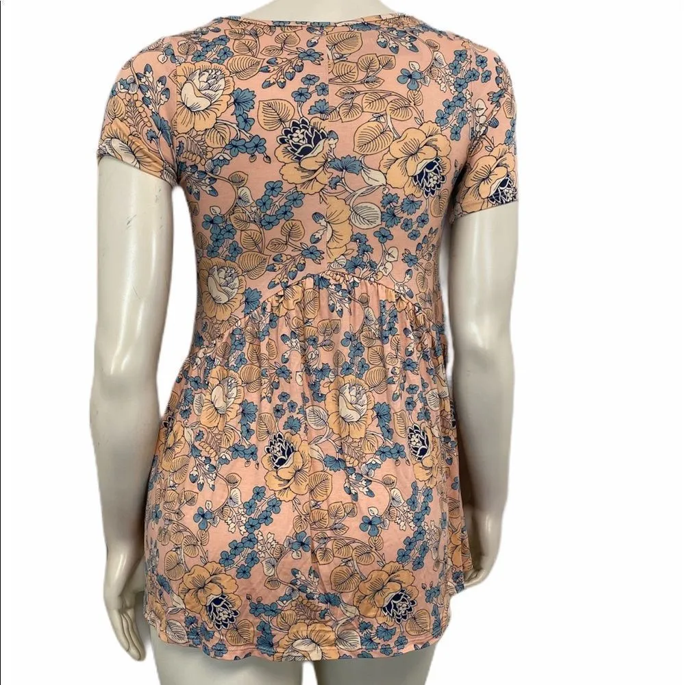 AGNES & DORA XX SMALL Peach Floral Top Blouse - Image 4