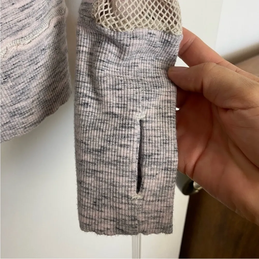 FREE PEOPLE MOVEMENT Markle Mesh 1/2 Zip Hoodie, Heathered Gray Pink M - Image 6