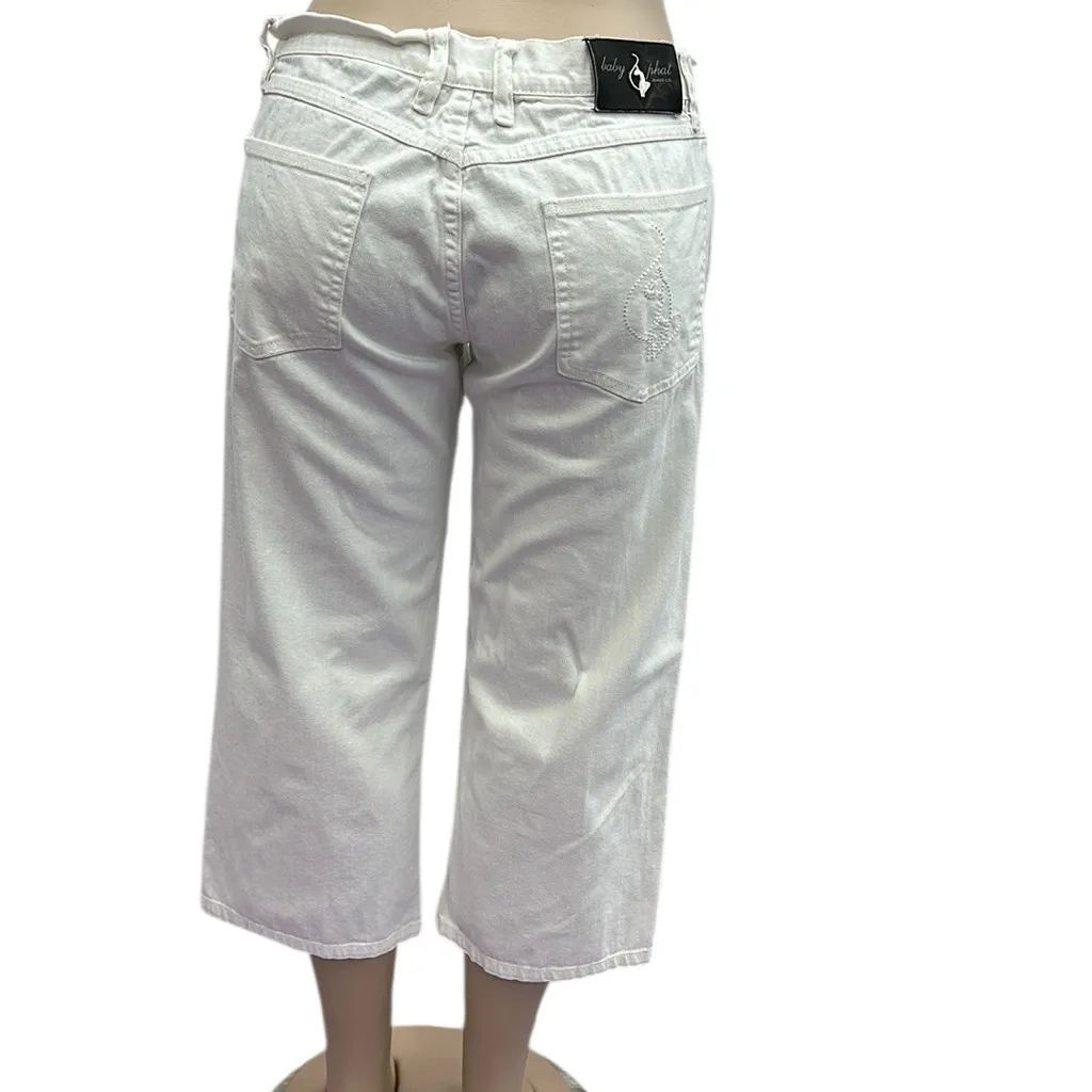 Baby Phat Y2K White Cotton Spandex Blend Denim Wide Leg Cropped Jeans Juniors 9 - Image 4