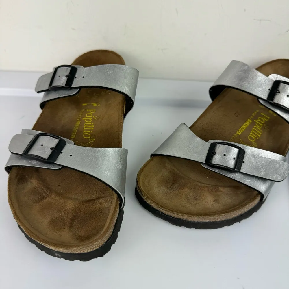 Birkenstock Papillio Womens Slide Sandals Buckle Straps Sz 7 Metallic Silver - Image 4