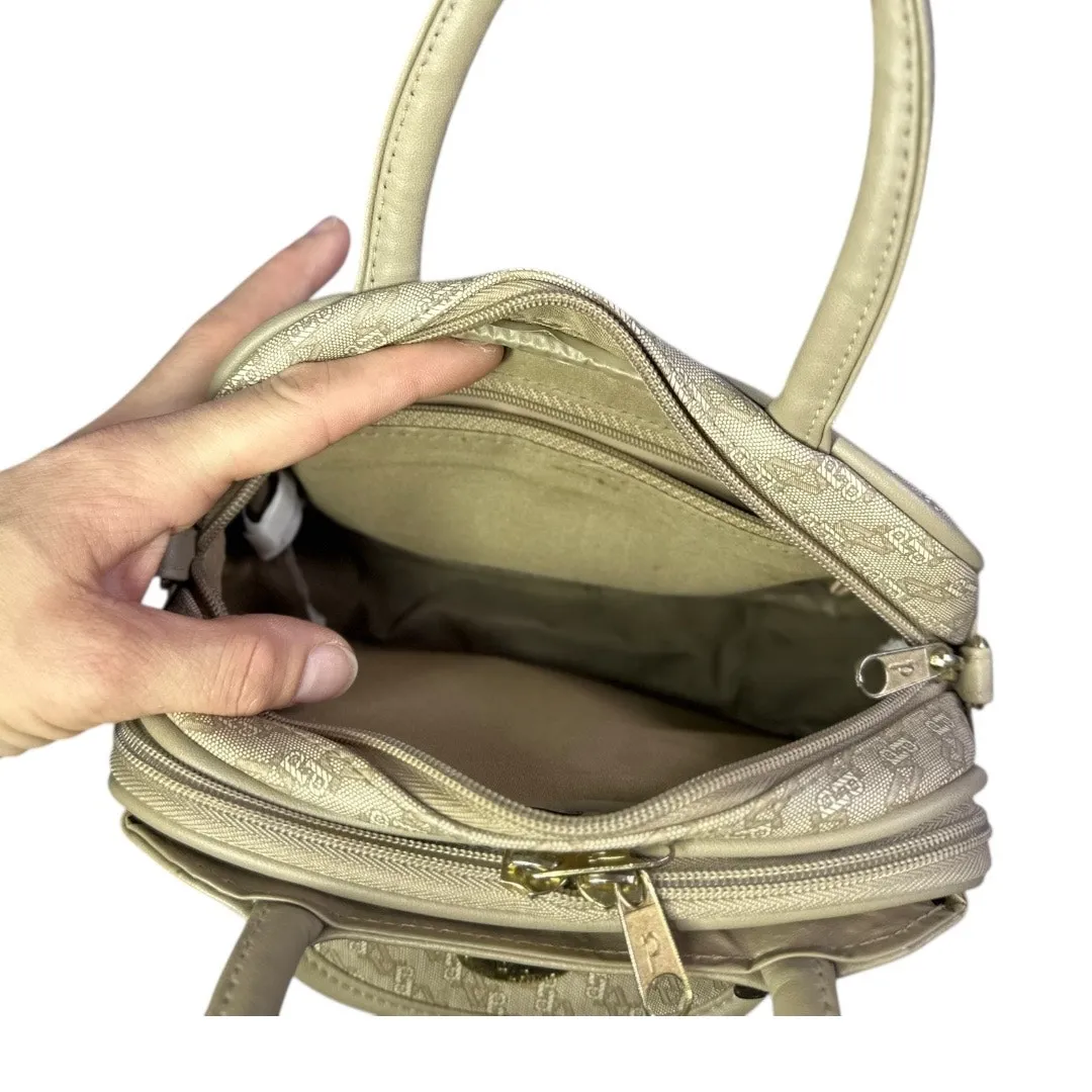 Via Prima Small structured Top Handle Handbag Neutral beige brown gold hardware - Image 6