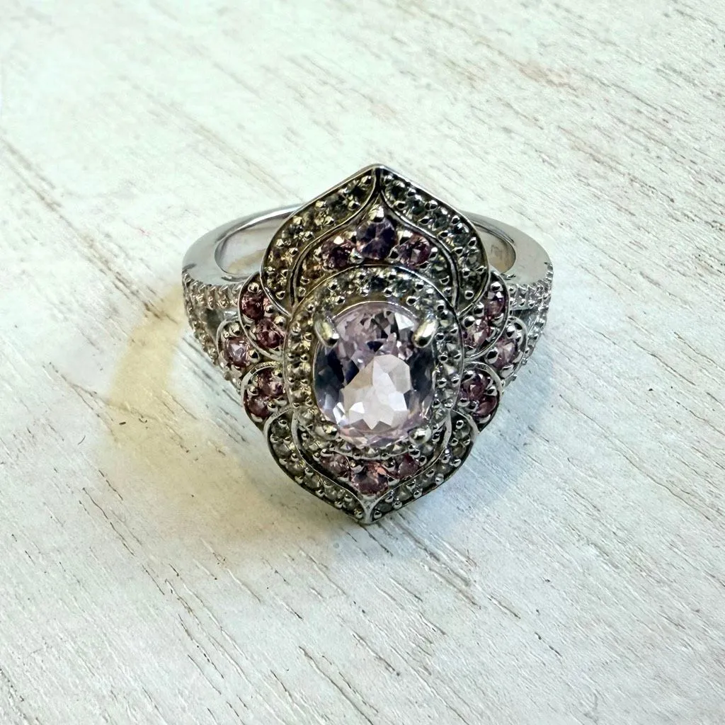 BBJ Sterling Silver Pink Stone & CZ Statement Ring - Image 12
