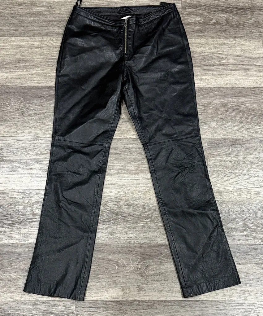 Hugo Buscati Black Leather Flare Women's Front Zip Pants - Image 1