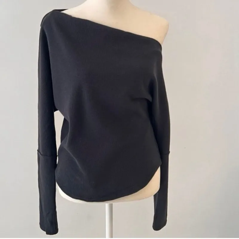 Free People We The Free Black Off Shoulder Top Small Gothic Boho Long Sleeve - Image 3